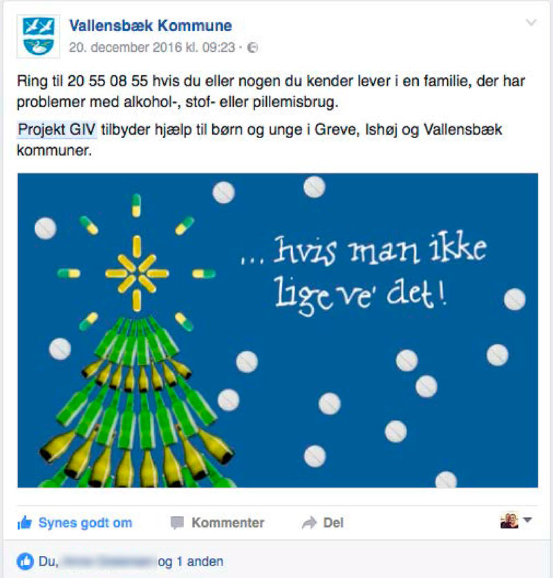 Skærmdump af facebookaktivitet for julekampagne på Vallensbæk kommunes hjemmeside.
