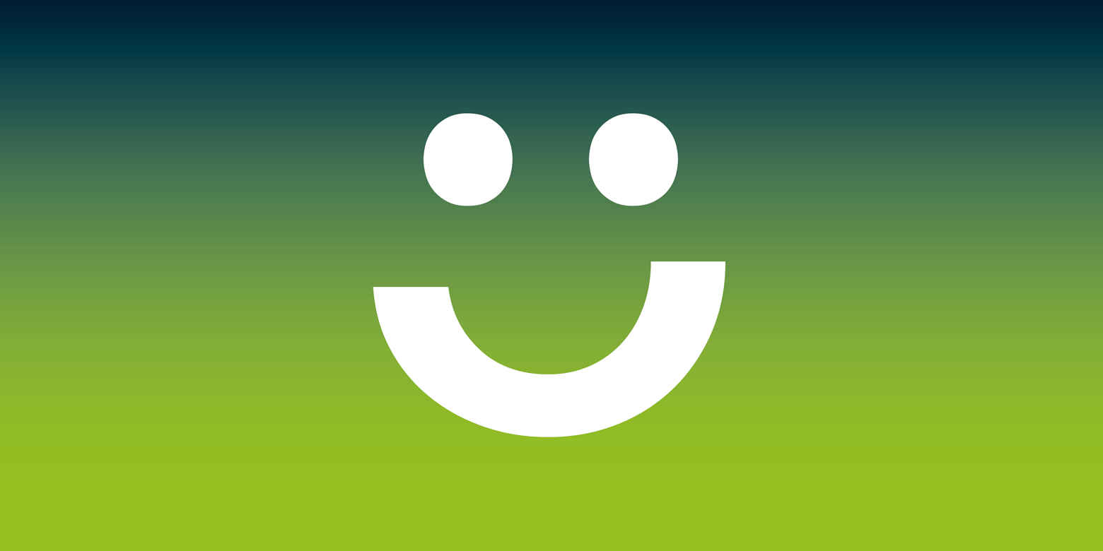 G4G blinkende smiley på grøn gradueret baggrund